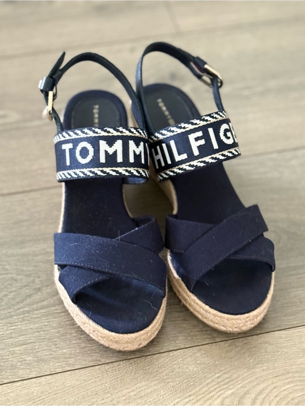Tommy Hilfiger Navy Canvas Espadrille Wedge Sandals
